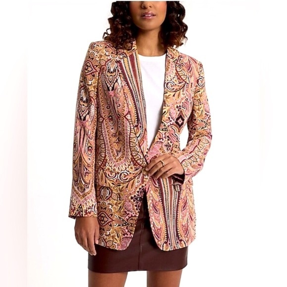 Express NWT Paisley One Button Boyfriend Blazer Cinched Waist String size Small - Picture 3 of 14